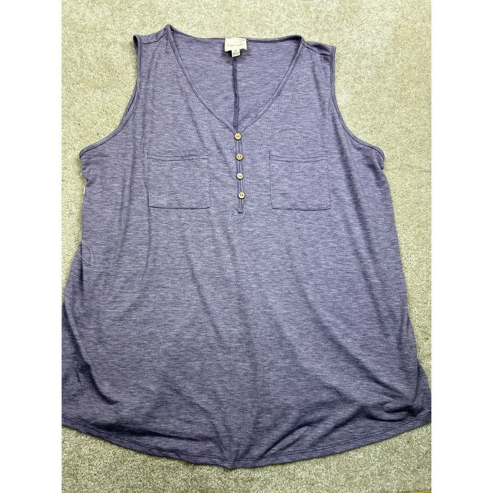 C'est Cool Women's 1X Purple Heather Henley Tank Top Pockets